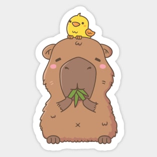 Cute Capybara with Yellow Bird Doodle Sticker